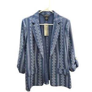 NYCC Blue Chambray Style‎ Blazer Bohemian Floral Striped NWT